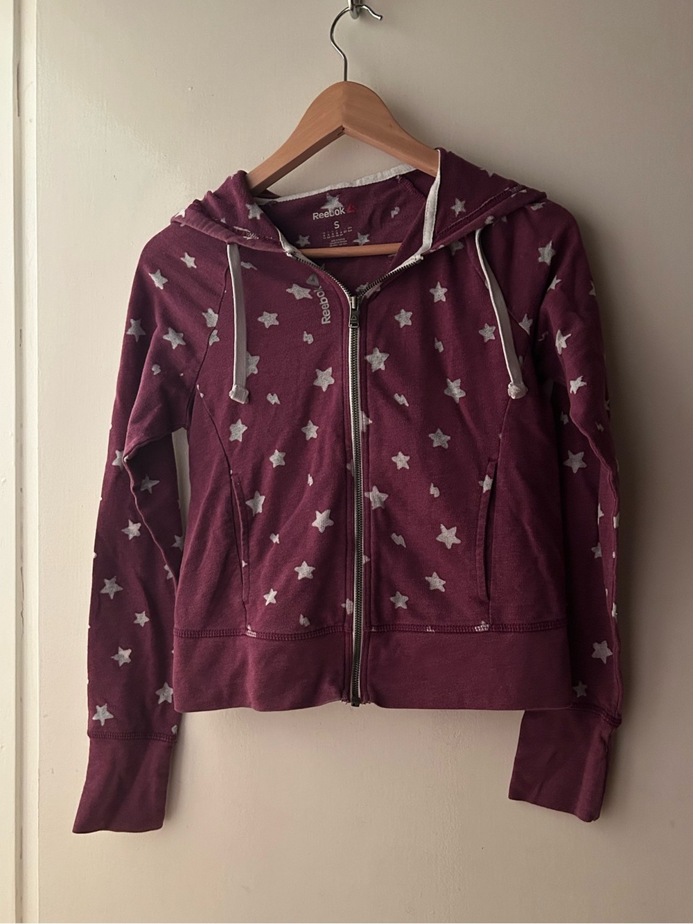 Reebok Women's Plum Zip Hoodie with Silver Star Print
